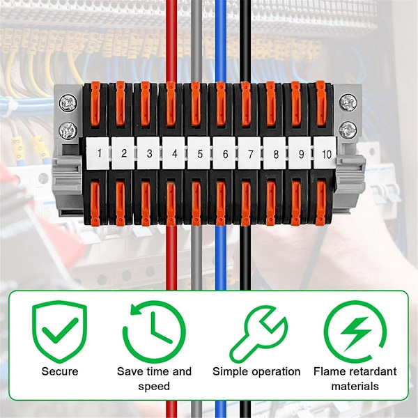 Pakke med 40 DIN-skinnesterminaler, 0,08-4 mm -211 DIN-skinnesterminaler, sort terminalbloksæt, elektrisk forbindelsesblok-WELLNGS