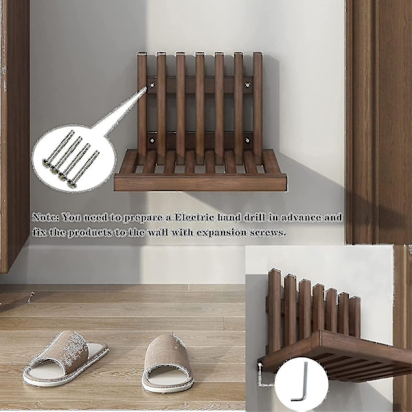 Lugshiree Duschstol Bänkväggmonterad Fällbar Pall Duschpall för Inuti Duschentré Massivt Trä Skobyte Pall -WELLNGS Walnut Color