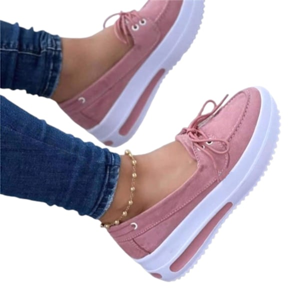 Kvindeskilte Platform Sneakers Snørebånd Slip-on Flade Sko til Daglig Casual - WELLNGS Pink 42