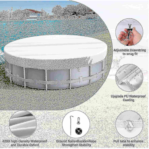 Uima-allaspeite, Tuulenkestävä Pyöreä Ilmatäytettävä Uima-allaspeite, Pölynkestävä Vedenpitävä Uima-allaspeite Perheille, Kuuma-altaille - WELLNGS 18FT