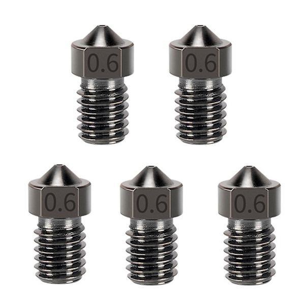 V6-munstycke för härdat stål, 0,6 mm, 5 st, för 1,75 mm V6 Hotend Aero Extruder Prusa I3 Mk3 3D-skrivare - WELLNGS