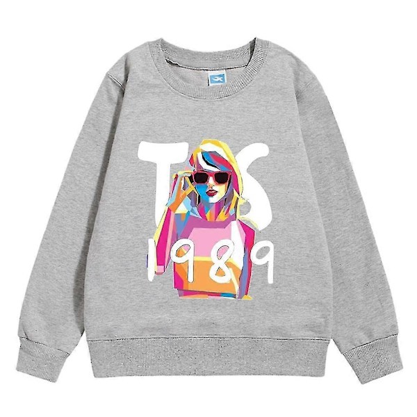 5-10 år Børn Drenge Piger Taylor Swift 1989 Sweatshirt Print Langærmet Rund Hals Afslappet Løs Pullover Toppe Fans Gaver-WELLNGS grey 6-7 years old