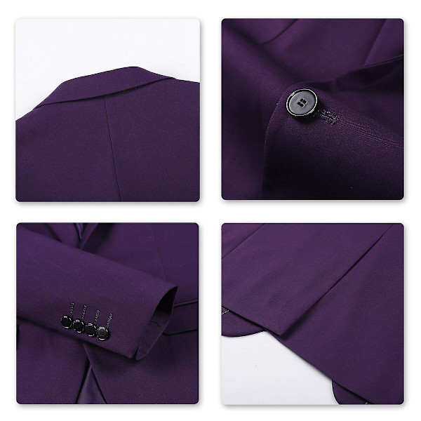 Allthemen Herr Business Blazer Solid Slim Fit Jacka-WELLNGS Purple 3XL