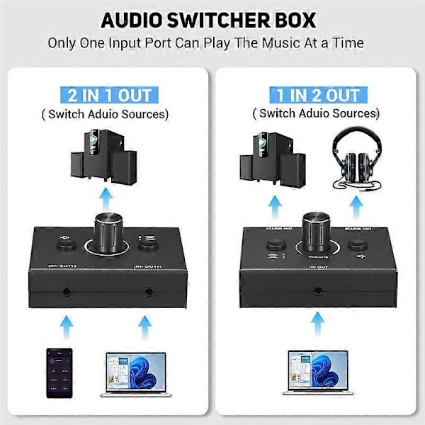 3,5 mm Audio Switch, 2 Input 1 Output/1 Input 2 Output Audio Splitter Audio Switch - WELLNGS