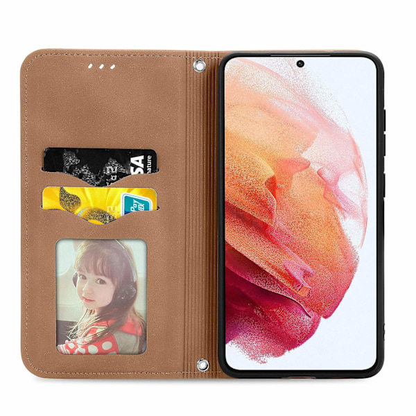 Fodral för Samsung Galaxy S21 Fe Magnetiskt stängning Läder Plånboksfodral Housse Etui Stöttålig - Marron-WELLNGS