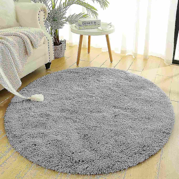 Noahas pyöreä pehmeä matto olohuoneeseen, paksu matto, pörröinen suuri alue matto lattialle pehmeä matto makuuhuoneeseen pitkä pehmeä-WELLNGS Gray 150X150CM 5X5inch