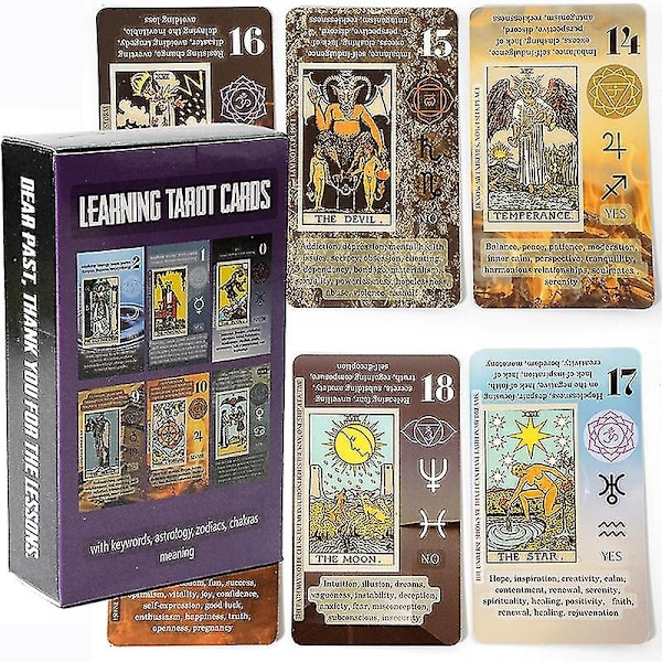 Tarot for begyndere Tarot med betydninger på kortene Nøgleord Omvendt Chakra Planet Zodiac Element Medium størrelse Lean-WELLNGS Light Grey