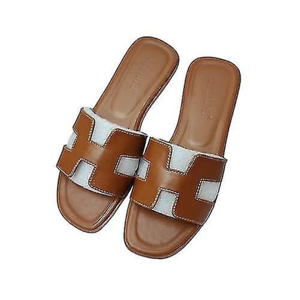 Womens Summer Beach Flat Sandals Female Slippers Outdoor Wedge Sandals Plus Size-WELLNGS BROWN EU 37