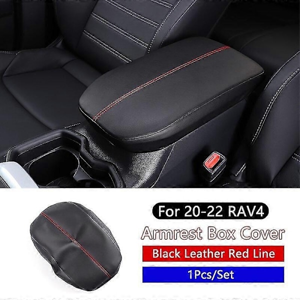 Yhteensopiva Toyota Rav4 2020 2021 2022 -auton keskikyynärnojan suojuksen kanssa, mikrokuitunahkaa, musta kyynärnojan suojakotelo, sisätilan lisävaruste - WELLNGS Black Red Stitch