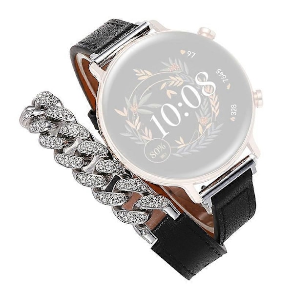Tyyppi B 22mm Universaali Älykellon Ranneke Bling Strassi Lehmännahka+Ketju Vaihtoranneke - WELLNGS Style C