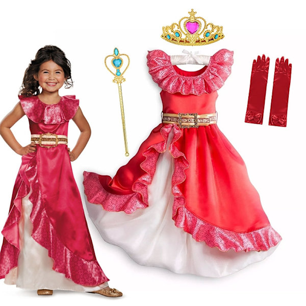 Disney Tegneserie Elena fra Avalor Cosplay Kostyme Jente Bursdagsfest Gave Prinsesse Elena Kjole Barn Halloween Forkledning Kjole Sett A-WELLNGS dress set A 9-10T