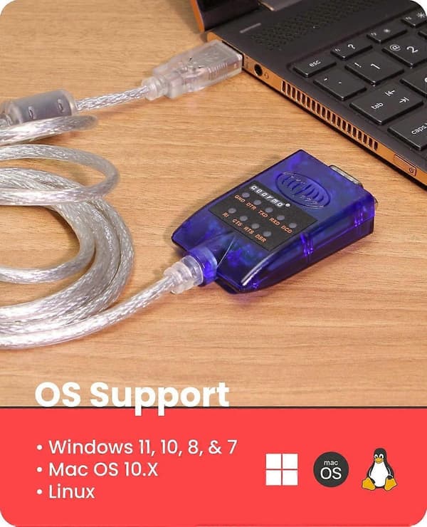 USB - sarja RS-232 -sovitin LED-merkkivaloilla, FTDI-piirisarja, tukee Windows-WELLNGS:ää