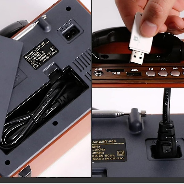 Puinen retro-radio, FM-radio, CD-soitin, minikokoinen ulkoinen stereokaiutin - WELLNGS