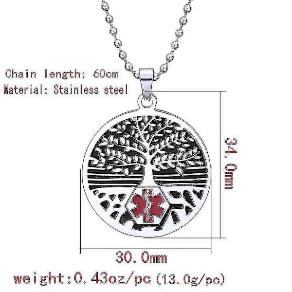 Tree Of Life Medical Alert -riipuskaulakorut miehille ja naisille, ruostumaton teräs, Life-Star -tyyppi 1 diabetes, hätätilanne ICE SOS -korut G-WELLNGS ALLERGY