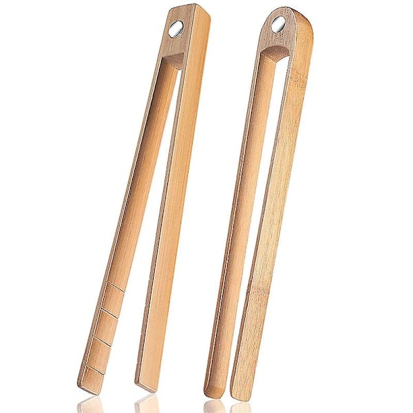 2 Pieces Magnetic Bamboo Toaster Tongs 8.7 Inch Wooden Kitchen Toast Tongs for Cooking, Natural Bam-WELLNGS