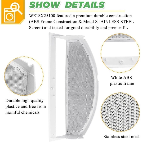 WE18X25100 WE18M19 Kuivausrumpun pölynkeräimen suodatinverkko kuivausrumpuihin Korvaa WE18M30 WE18M28 AP6037511 PS11767017-WELLNGS