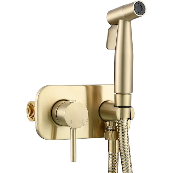 Stainless Steel Hand Shower Toilet Portable Bidet Kit Hot and Cold Water Shower Hose Bidet Toilet Complete Kit, Brushed Gold, WS024J2F2-WELLNGS