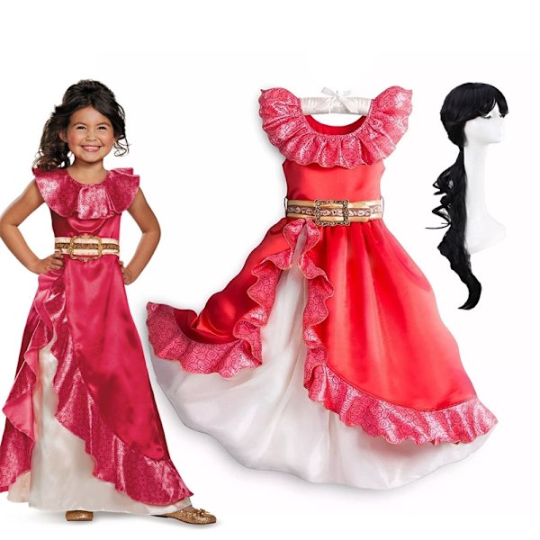 Disney-tegneserie Elena fra Avalor rollespillkostyme for liten jente bursdagsgave Prinsesse Elena-kjole barn Halloween forkledning klessett F-WELLNGS dress set F 5-6T