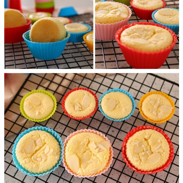 50 st återanvändbara muffinsformar av högkvalitativ silikon, 2 storlekar, 5 färger