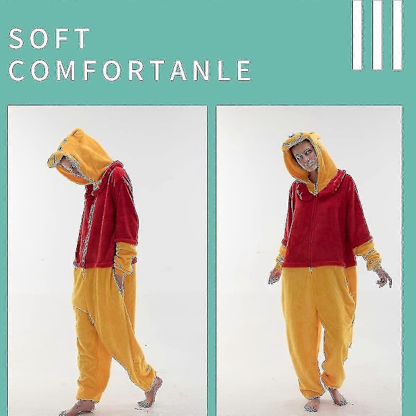 Snug Fit Unisex Voksen Onesie Pyjamas Dyr Enkeltdel Halloween Kostume Nattøj - WELLNGS Winnie the pooh 7-8 years