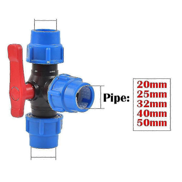 20/25/32/40/50mm PVC PE -putken vesijohtohana jakaja muoviventtiili liitin puutarha maatila kastelu vesiputki letkuliitos tarvikkeet-WELLNGS Tee Tap 20mm