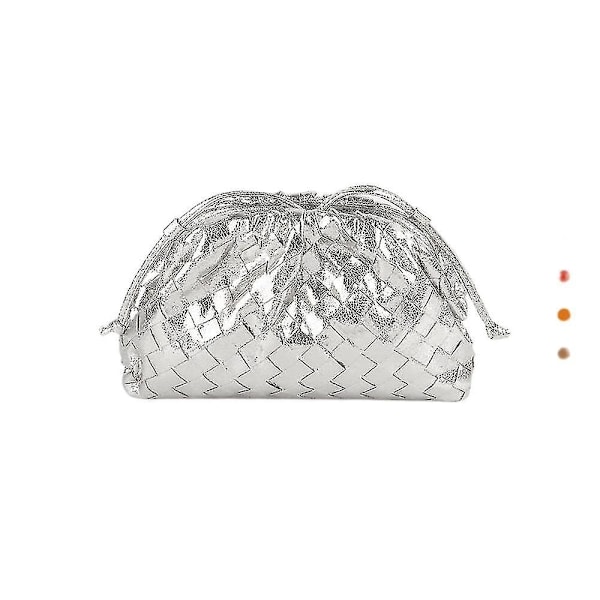 PU Vävd Väska Axelväska Moln Mini Läder Clutch - WELLNGS Silver