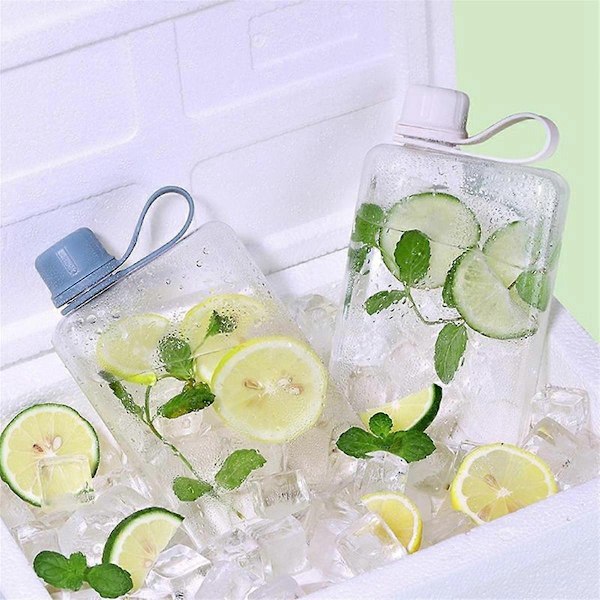 Fyrkantig Vattenflaska 500ml Bärbar Platt Dricksmugg Slank Kylflaska Sportvattenflaska Sommarvattenflaska för Vandring A-WELLNGS
