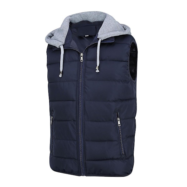 Sliktaa Mænds Hættetrøje Ærmeløs Jakke Polstret Puffer Vest - WELLNGS Dark Blue M