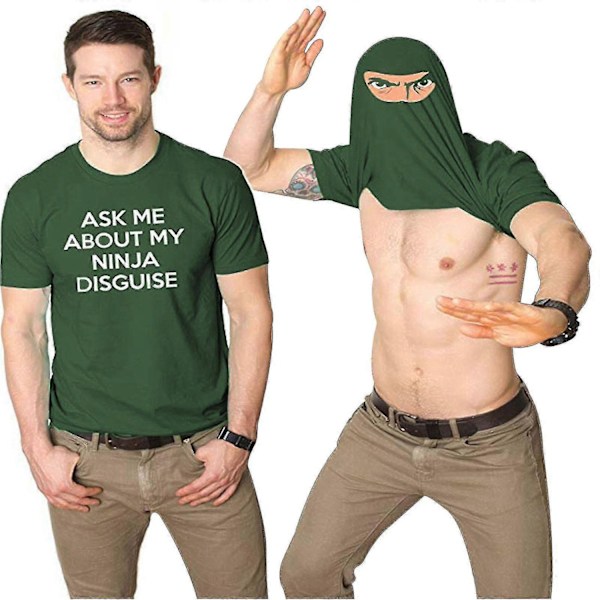 Miesten Ask Me About My Ninja Disguise -kääntöpaita Hauska Puku Graafinen Huumori T-paita, 100% Uusi -WELLNGS Green  White S