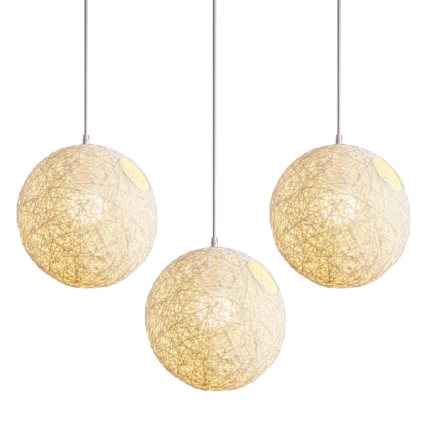3x Valkoinen Bambu, Rattan ja Hamppu Pallo Kattokruunu Yksilöllinen Luovuus Pallomainen Rattan Pesä Varjostin-WELLNGS