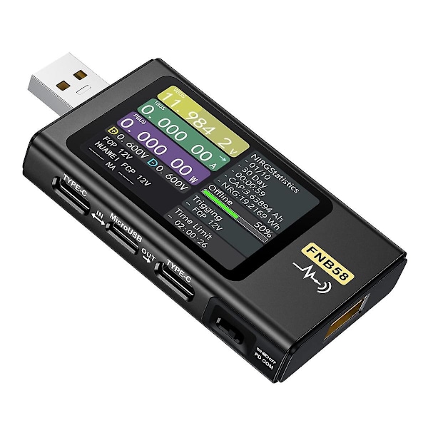 Fnb58 USB-testare Spänning Ström Effekt Testare, Snabbladdningsdetektering Utlösningskapacitetsmätning-WELLNGS