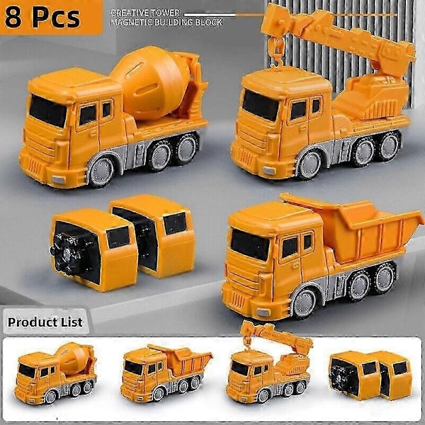 Magnetisk Transformerende Ingeniør Bil Samlet legetøj - WELLNGS Yellow 8 piece set