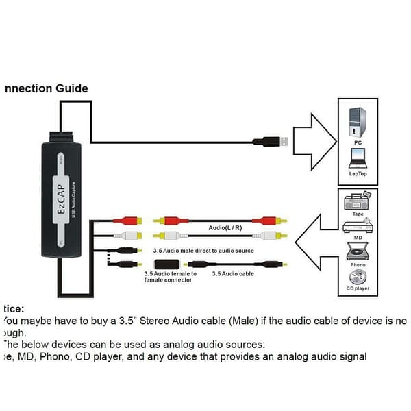 USB 3,5 mm lydoptagelsesenhed, rediger lydkabel til digital til optagelse af analog lydkassette til-WELLNGS