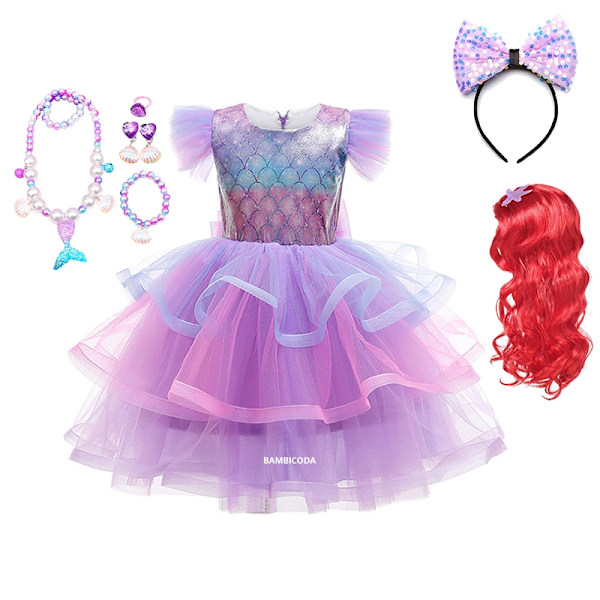 Havfrue Ariel Prinsesse Pige Kjole Cosplay Kostume Baby Havfrue Udklædning Børn Halloween Bryllup Kostume Børnekjole 5T (120)-WELLNGS 5T(120) a15