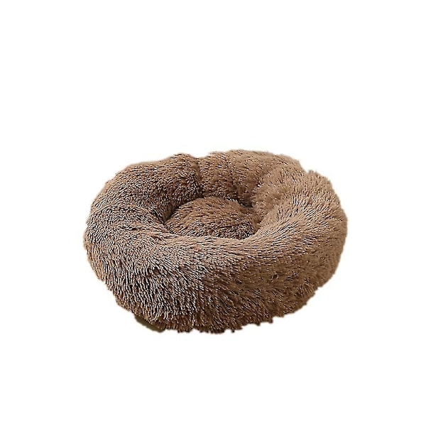 Vaskbar beroligende komfortabel donut-stil plysj kjæledyr katt eller hund seng-WELLNGS Light brown XL