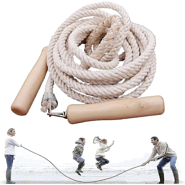 Hopprep med långt handtag, hopprep för hopprep, långt hopprep med trähandtag, bästa teamgrupp Double Dutch (7 meter) - WELLNGS