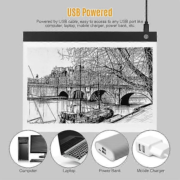 A3 kopieringsbräda ultratunn LED-ljusbräda steglös ljusstyrka genomskinlig ritbräda USB-driven för konstnärer animation skiss arkitektur - WELLNGS A3G