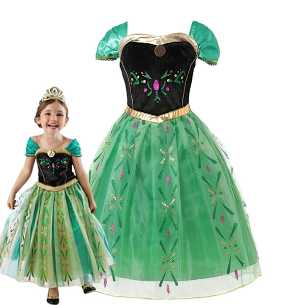 \"Frost 2\" Elsa-kostyme jente barn Halloween rollespill Snødronning Anna prinsessekjole festkjole kjole Anna-kjole C-WELLNGS Anna Dress C 3-4T(tag 110)