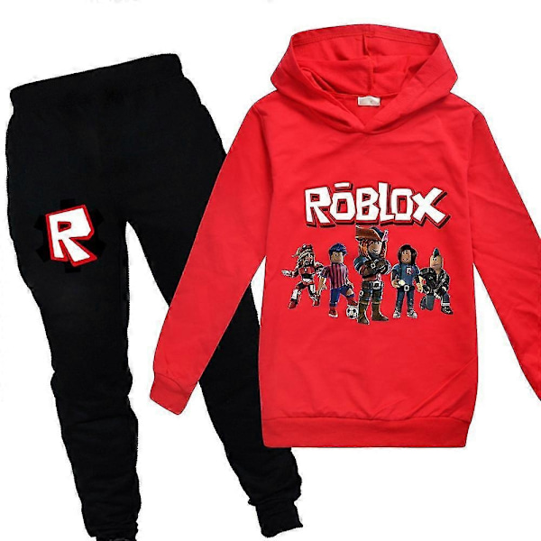 Roblox Painettu Lasten Poikien Tyttöjen Rento Asu Huppari Puserot Joggings Housut Verryttelypuku Aktiivivaatteet - WELLNGS Red 13-14Years