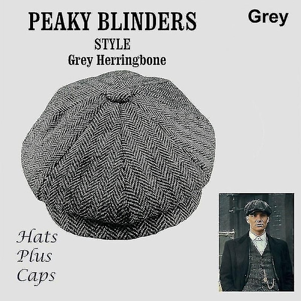 Uusi miesten muoti Peaky Blinders -hattu miesten sanomalehtimyssy villasekoite kalanruototweed talvihattu lämmin-mxbc-WELLNGS Grey