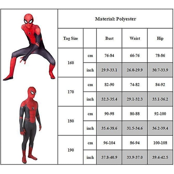 Långt hemifrån Kostym Unisex Spiderman Superhjälte Vuxen Halloween Fest Cosplay Kostymer Zentai Dräkt-WELLNGS 180