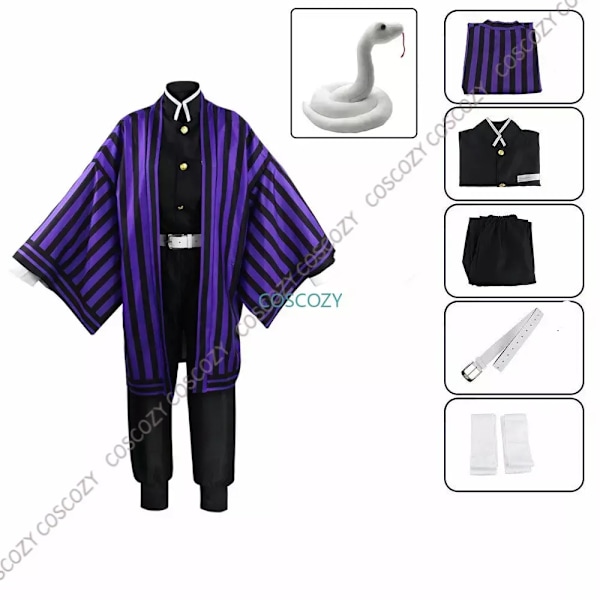 Lila/Svart Iguro Obanai Cosplay Anime Demon Ghost Slayer Iguro Obanai Haori Kimono Cosplay Kostym Vit Orm Dockset Barn 130 cm-WELLNGS Kids 130cm A2 and snake doll