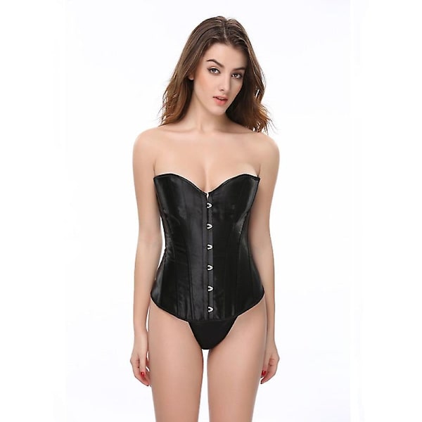 Mimigo Naisten Bustier-Korsetti Yläosa Seksikäs Alusvaatesetti Musta Satiini Vyötärön Kiristäjä -WELLNGS BLACK 3XL