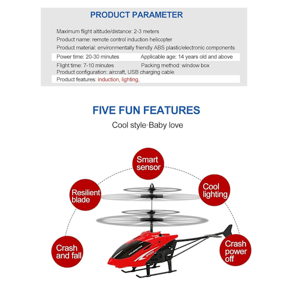 Fjärrkontrollhelikopter för barn och vuxna, helikoptrar med gyro för nybörjarleksaker, 30 minuters lek, inomhusflygning med 3,5 kanaler, LED-ljus-WELLNGS Red