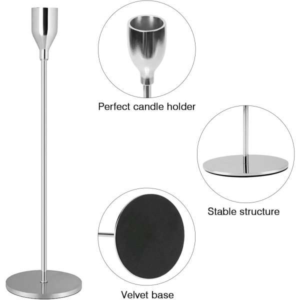 Set med 3 ljusstakar, ljusstake, dekorativ metall-WELLNGS Silver