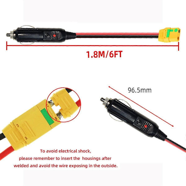 Billadapterkabel med XT90S-hane, 14 AWG, 6 fot, XT90-adapterkabel för solpanel, RV-kraftverk - WELLNGS