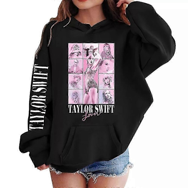 Taylor Swift Tryckt Barnflickor Huvtröja Casual Långärmad Hoodie Lös Pullover Topp - WELLNGS Black 10-11 Years