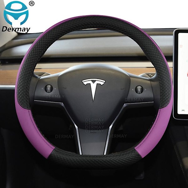 För Tesla Model 3 2016 2017 2018 2019 2020 2021 2022 2023 9 färger Bilstryrskydd Pu Läder Halkfria Biltillbehör-WELLNGS Purple