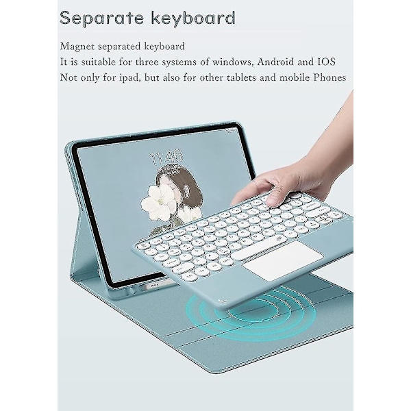 2021 iPad Pro 12.9 5. sukupolven 4. sukupolven 3. sukupolven kosketusnäppäimistö kotelo Bluetooth-hiirellä Söpö pyöreä näppäin Värillinen näppäimistö Kosketuslevy Irrotettava - WELLNGS Pink