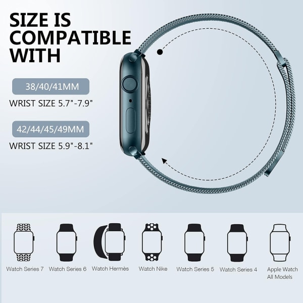 Metalliranneke yhteensopiva Apple Watch rannekkeen kanssa 40 mm 38 mm 41 mm Vaaleansininen-WELLNGS Light Blue 42/44/45/49mm